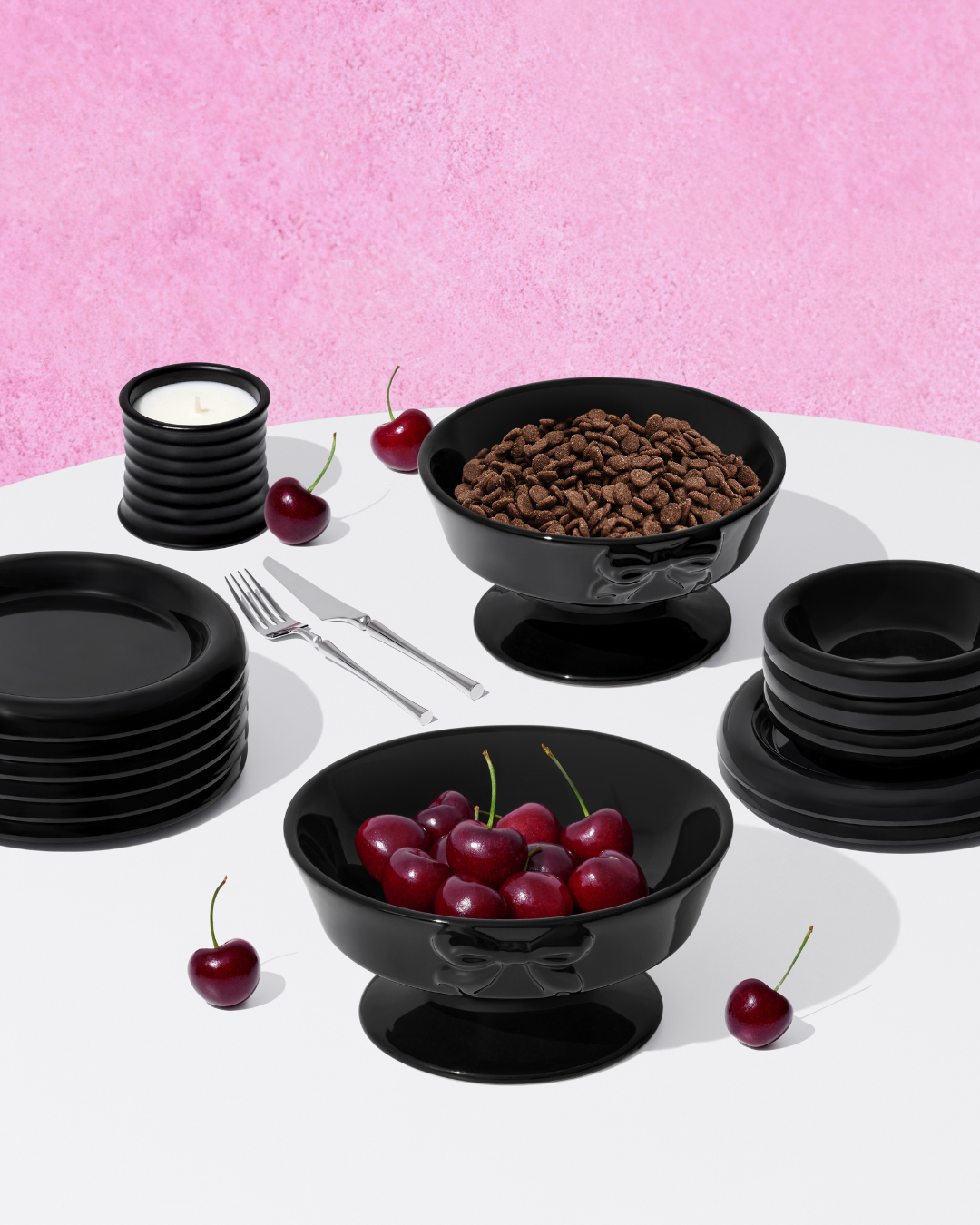 Bow de Noir Ceramic Pet Bowl
