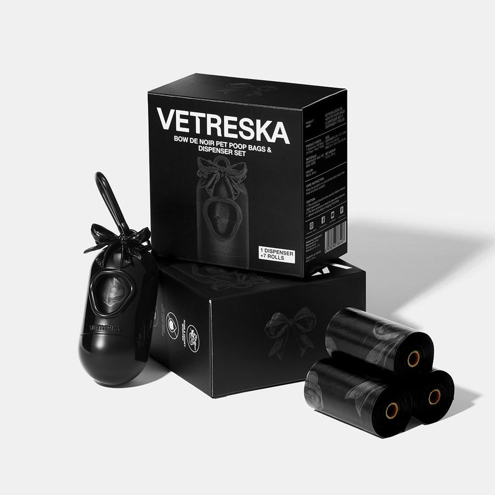 Bow De Noir Pet Poop Bags & Dispenser Set