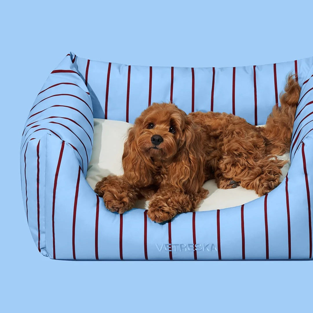 Mist and Merlot Pet Sofa - Azure & Stripes