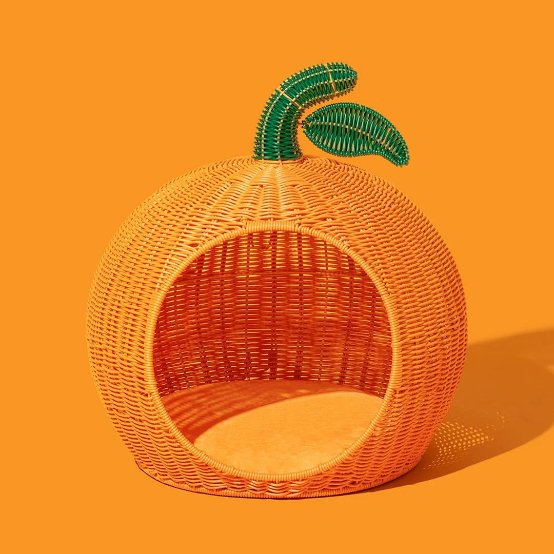 Tangerine Rattan Pet Bed